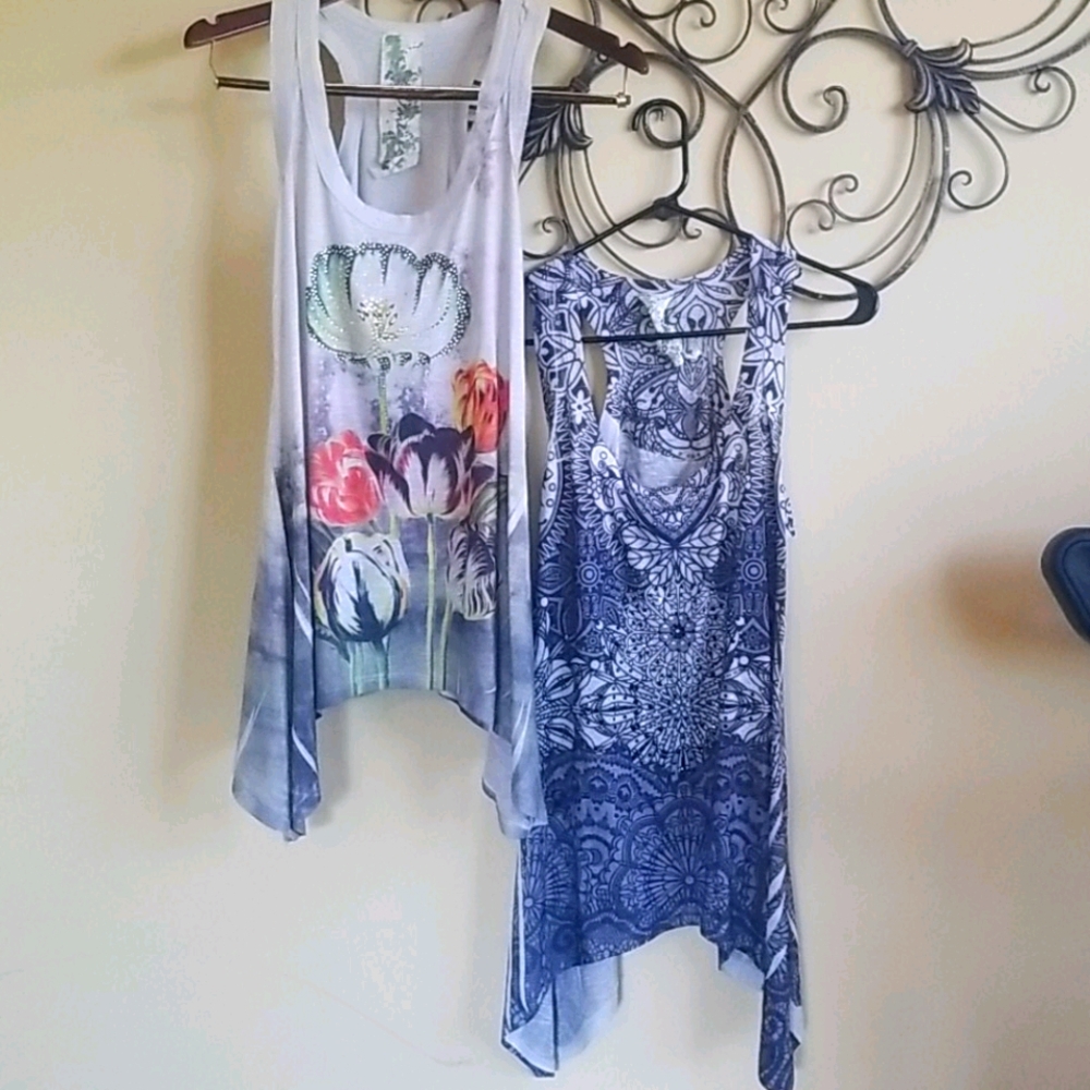 2 cute asymmetric Tank tops. Never worn